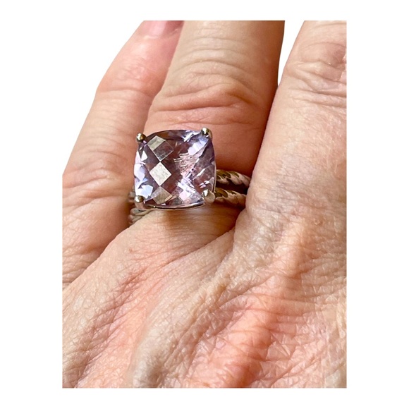 6ct Cushion Cut Amethyst Sterling 925 twisted setting ring! Incredible STONE! - Picture 2 of 9